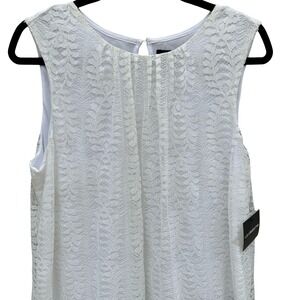 Liz Claiborne Career White Lace Bubble Blouse Sleeveless Keyhole Back‎ Large NEW